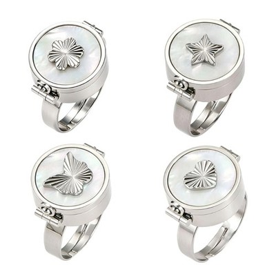 Contemporary Geometric Steel Statement Rings With Shell Ornament