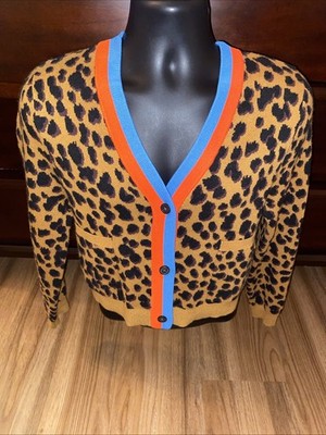 MADEWELL × KULE Leopard Sinclair Crop Cardigan Sweater Striped Collab Sz Small