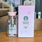 Starbucks 500ml Pink Cherry Blossom Coffee Cup Shake Straw Cup Glass Milk Cups