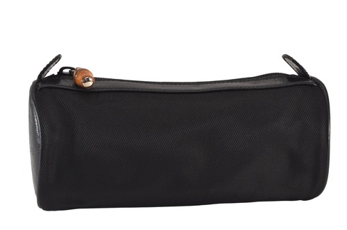 Autentica GUCCI Vintage Bamboo Pouch Borsetta GG Nylon Pelle Nero Spazzatura 9895M