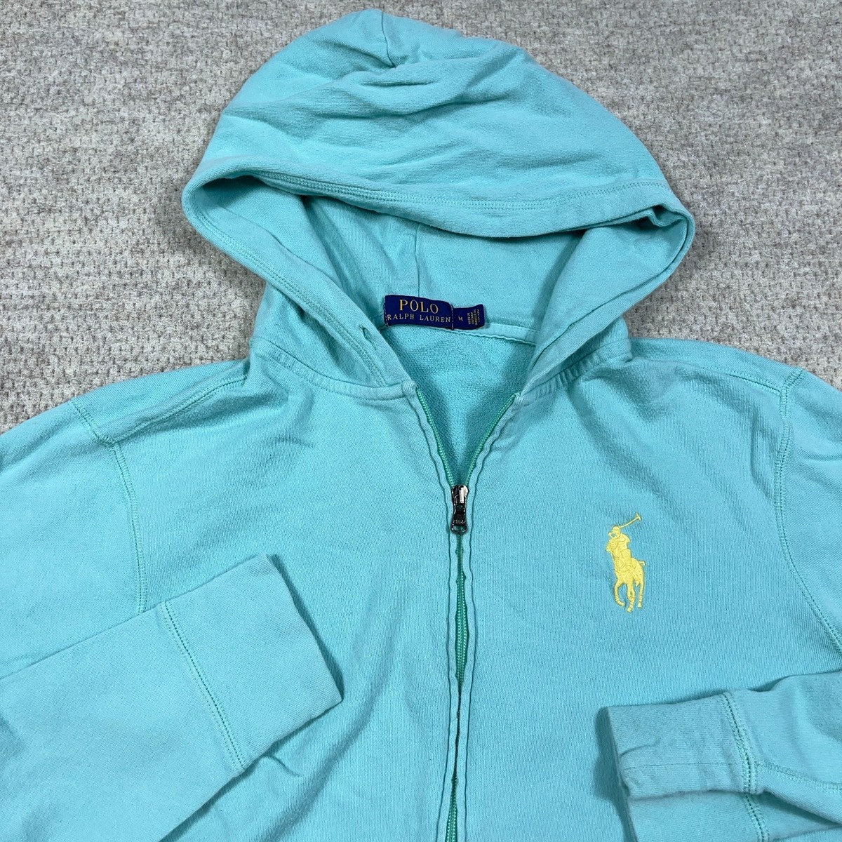 Ralph Lauren big pony zip hoodie 水色 Polo Ralph Lauren Hoodie Women Medium Light Blue Yellow Big Pony