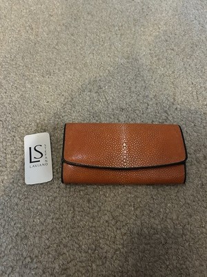Stefano Laviano Orange Genuine Stingray Leather Trifold Clutch Wallet FAST SHIP!