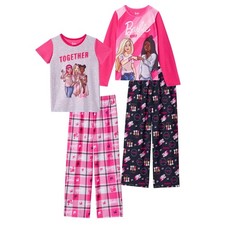 Barbie Girls Pajama Pants and Sleep Shirt Sets for Kids 4 10, Pink-heather