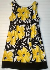 Alyx Women's 18W Shift Dress Yellow Black Floral Sleeveless Stretch