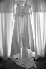 Princess Ballgown with 3/4 Sleeves & Cathedral Length Train. Sleep Beauty Vibes.