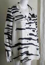 Lafayette 148 Sz L Silky Flowing Gorgeous Creamy White Black Tunic Shirt Top