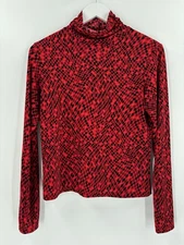 MixIt Vintage Top Womens Medium Black Red Checkerboard Long Sleeve Turtleneck