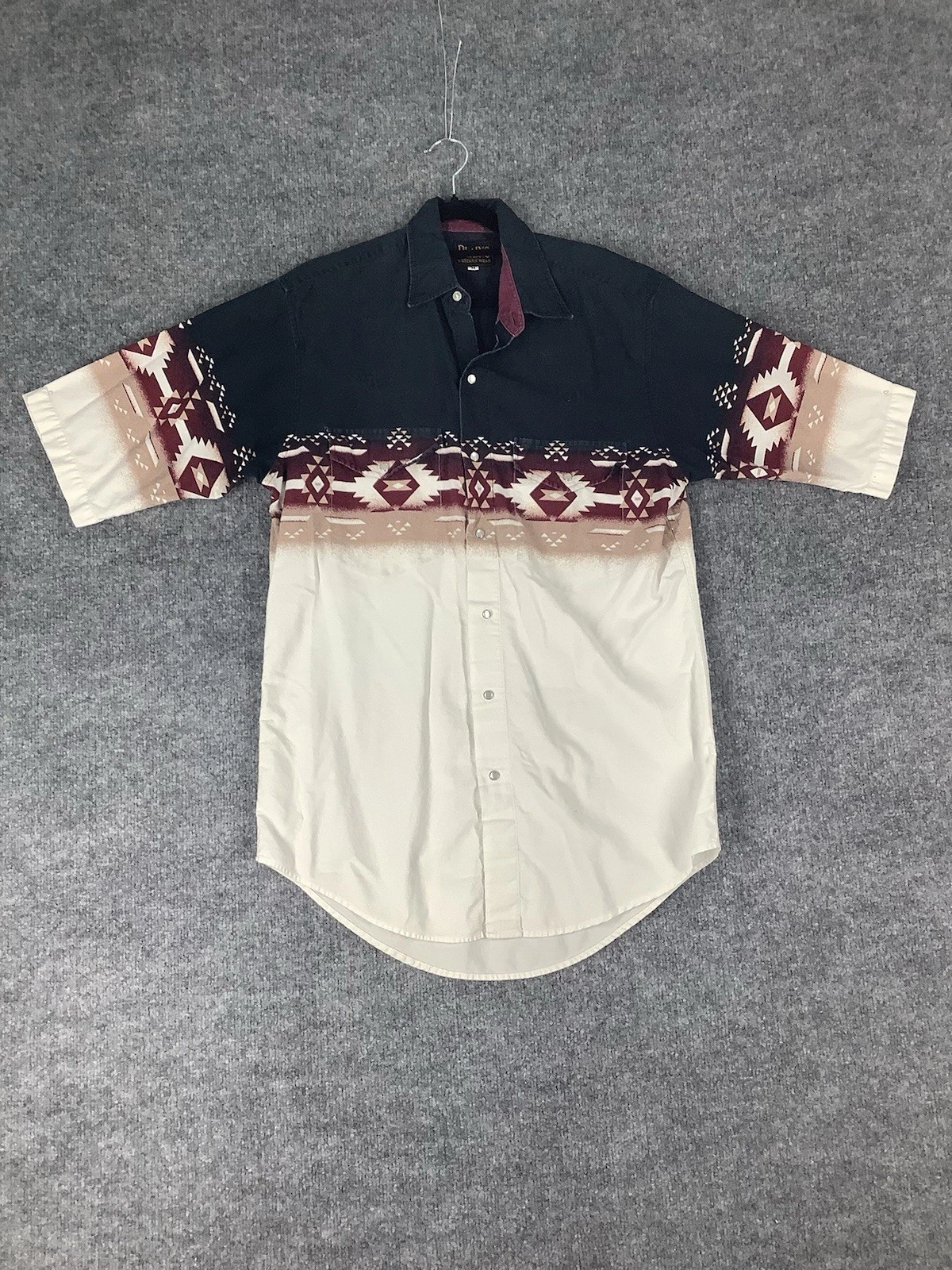 Vintage Plains Western Wear Shirt Mens Size M Aztec Button Up Pearl Snap Cowboy