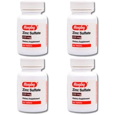 Zinc Sulfate 220 mg - 100 Tablets | Rugby - Gluten & Soy Free (11-2027) - 4 Pack