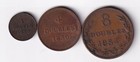 Guernsey 1, 4 & 8 Doubles 3 coins 1830-1834 all different & listed #13