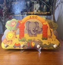 Vintage Kids Zoo Animals Multicolor Wooden Wall Mounted Hook Rail Rack, 4 Hooks