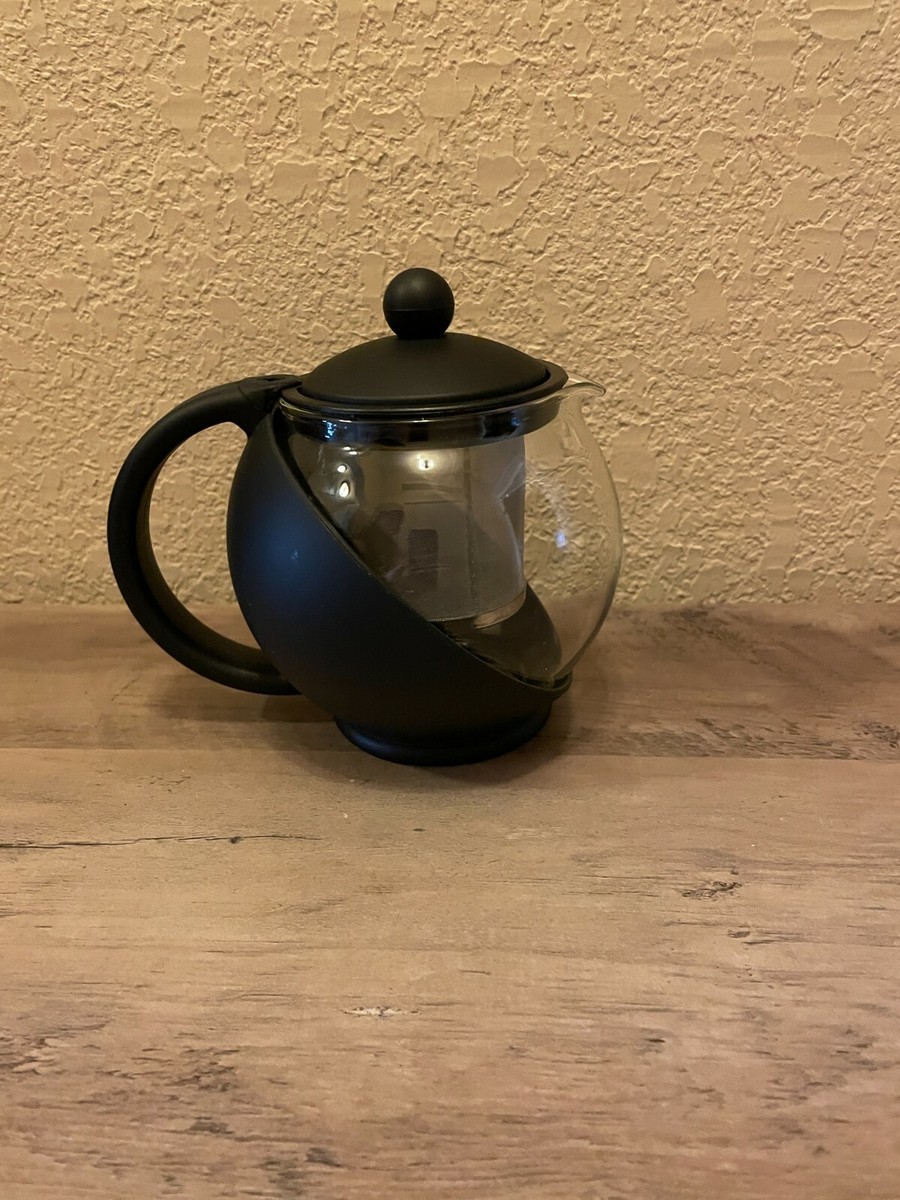 Teapot 3 Cup Glass Black Plastic Removable Infuser Includes Lid | eBay