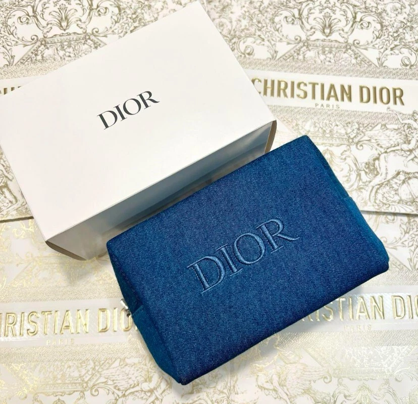Tissu denim vanité Christian Dior Pouch marque broderie 5,9 × 3,9