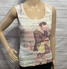 Vintage Clio Tank Top Small Semi-Sheer Retro Housewife Love Image Romantic Style