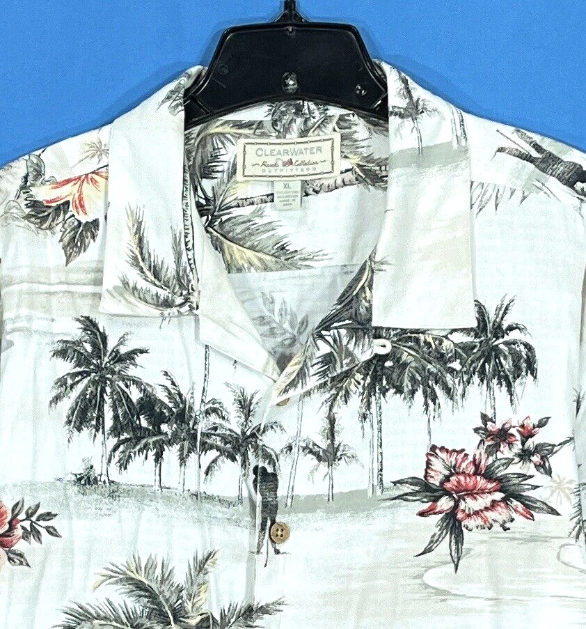 透明高尔夫度假村白色棕榈树夏威夷海滩纽扣露营衬衫 XL — 第 2/4 张图片