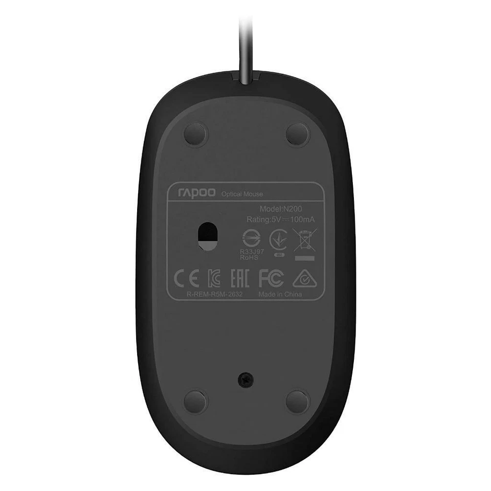 Rapoo N200 Wired USB Optical Mouse Black -1600DPI - Image 4 of 4