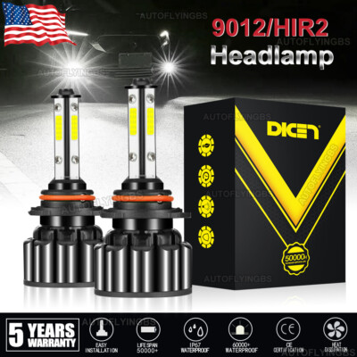 4-Sides HIR2 9012 6000K LED Headlight Bulbs kit High Low Beam Super Bright power