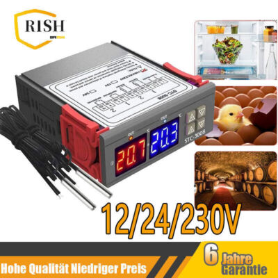 Digitaler LED Temperaturregler mit NTC Sondensonde 2 Sensor Thermostat STC-3008