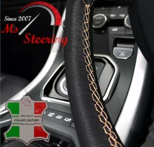 FOR AUDI 200 89-91 BLACK LEATHER STEERING WHEEL COVER, BEIGE SEW