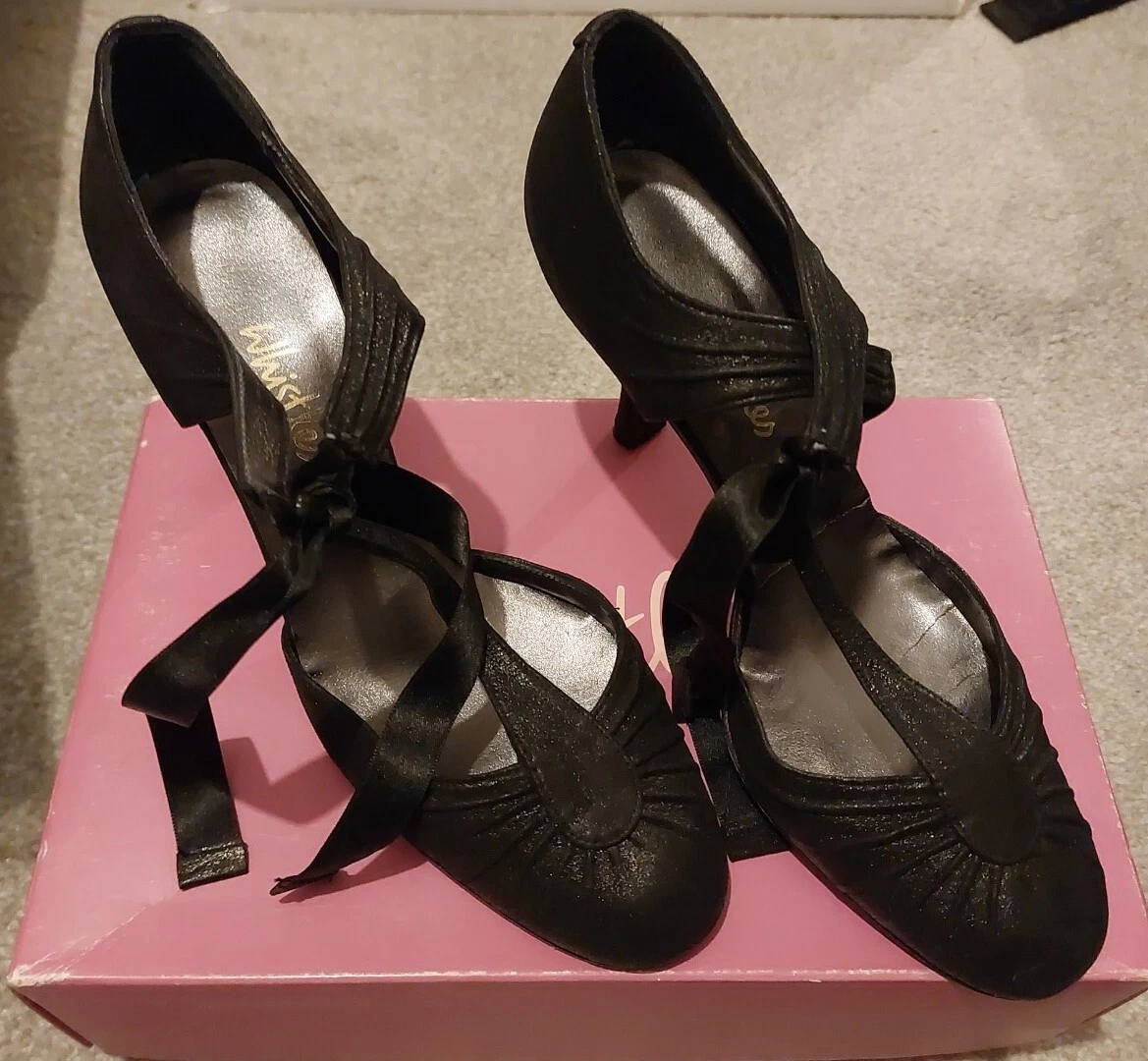Whistles Elegant Black Leather 1920s Style T Strap Heels Made In