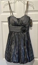 JOSH  JAZZ SZ 5/6 JUNIOR CHARCOAL /SILVER SHORT FORMAL PROM PAGEANT DRESS GOWN