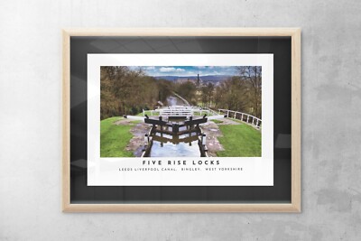 Bingley Five Rise Locks on Leeds Liverpool Canal Druck, Yorkshire Kunst Poster