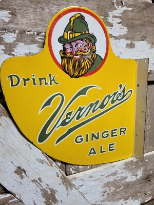 VINTAGE VERNORS GINGER ALE PORCELAIN SODA SIGN OLD BEVERAGE FLANGE