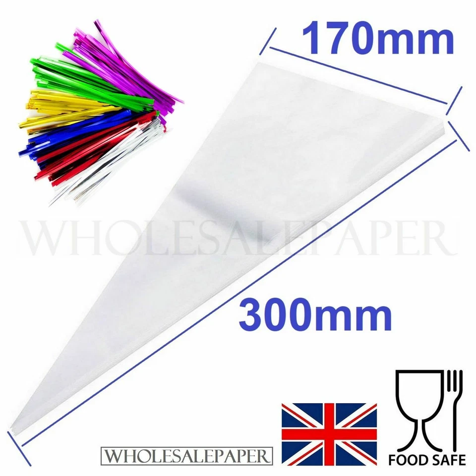 SWEET CONE BAGS CLEAR CELLOPHANE HOT CHOCOLATE CELLO BIRTHDAY PARTY GIFT FAVOUR - Image 4 of 4