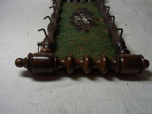 Key Rack Fabric with Glass Pearls and Turned Wood Antique German #M - Picture 11 of 12