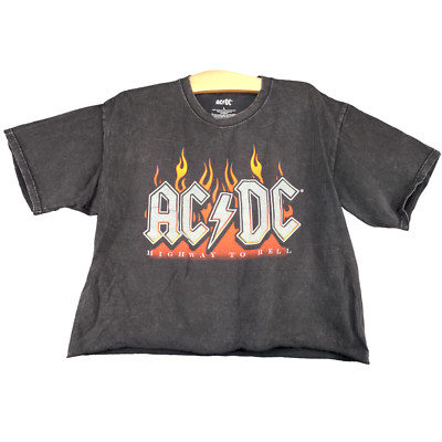 ACDC Women's Highway to Hell T-Shirt Black Large Graphic Print Cropped