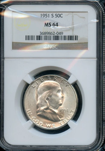 UNITED STATES UNCIRCULATED 1951S BEN FRANKLIN HALF DOLLAR NGC MS64