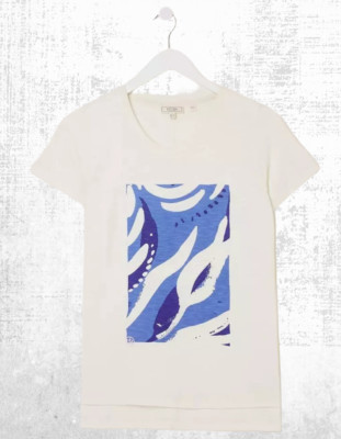 Ex Fat Face Damen Kurzarm MCS Underwater Graphic T-Shirt in Natural Ivory