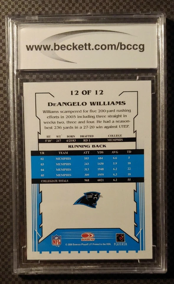 2006 Score Select DeAngelo Williams Rookie National Anaheim Gold Promo BCCG 10 - Image 2 of 2