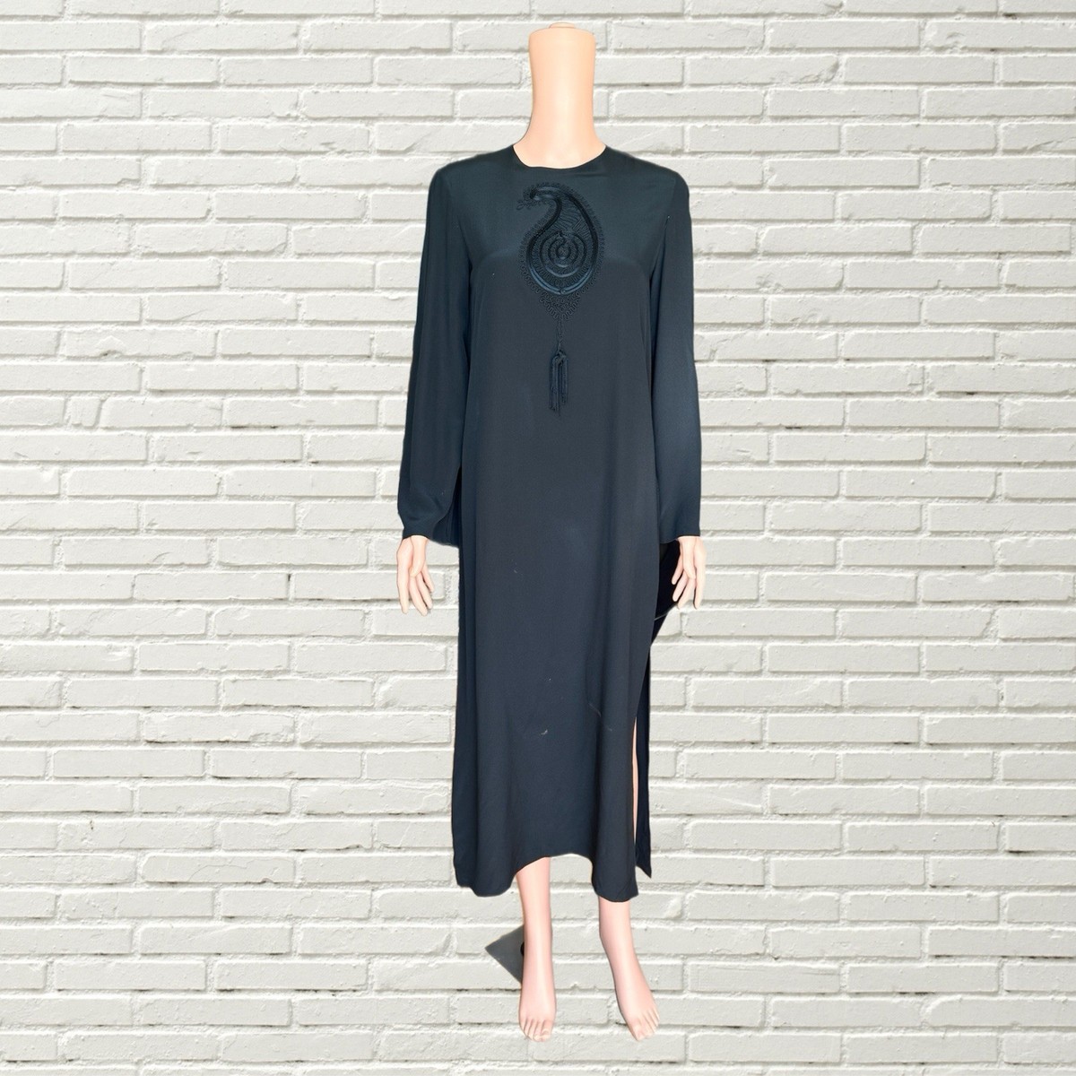 Vintage Bill Blass Silk Kaftan Maxi Dress - Black Silk High Slit Boho  Hippie | eBay