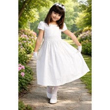 NEW Cotton w/Smocked Waistband Tea-Length Dress - Holy Communion - Size 8