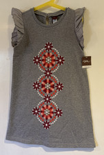 NWT Tea Girls Size 7 Jersey Tank Dress Ruffle Sleeves Geometric Floral Graphic