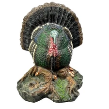 Wild Turkey Figurine Resin Statue Thanksgiving Decor Signed 2006 Hand Painted