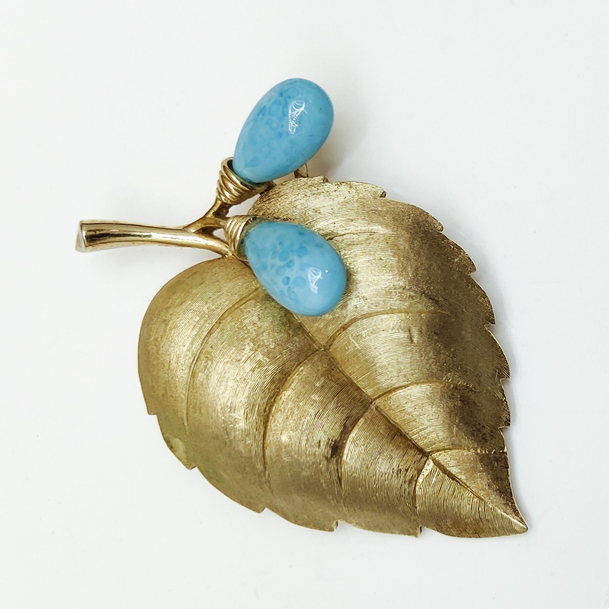 Vintage Crown Trifari Alfred Philippe Lily & Leaf Brooch Turquoise