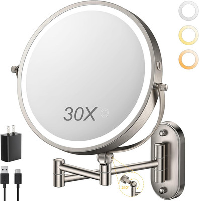 9'' Wall Mounted Lighted Makeup Mirror,4000Mah Rechargeable Double Sided 1X/30X M