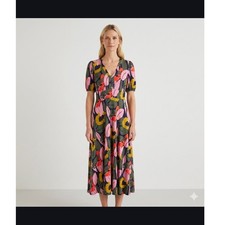 Boden V-Neck Jersey Midi Dress French Navy Abstract Bloom multicolor print sz 10