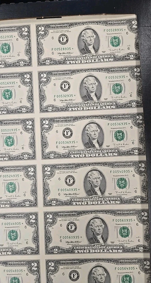 1995 $2 Uncur Partial Sheet Federal Reserve Star Notes (16) Pieces - Image 3 of 4