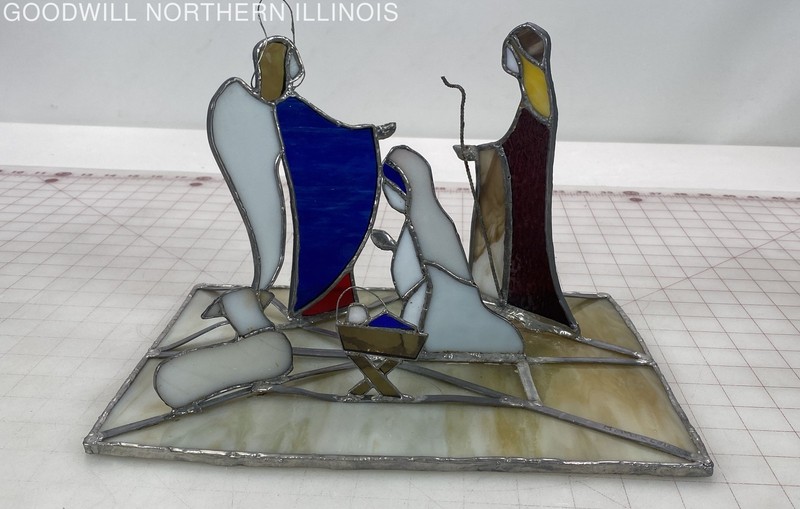 Handcrafted 3D Stained Glass Nativity Scene Freestanding Holy Family Table Decor