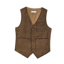 Boys Vest Vintage Tweed Toddler Little Kids Retro Waistcoat with 14 Dark Brown