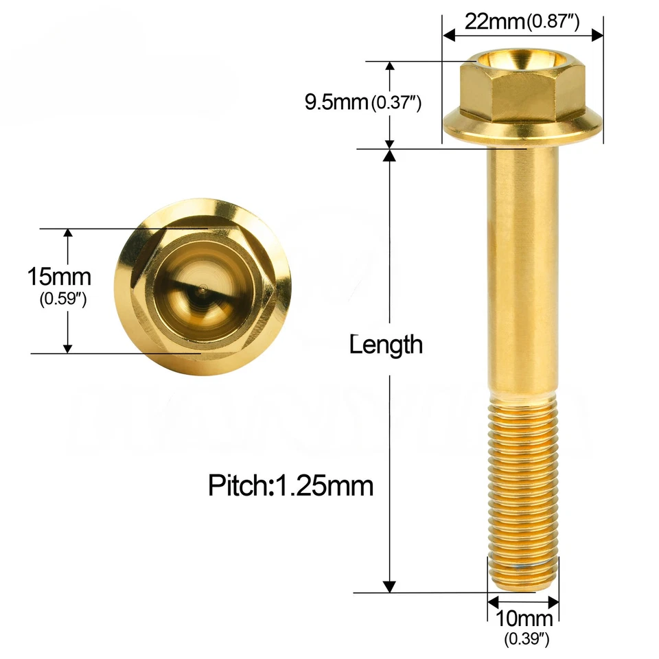 Perno de titanio M10xPitch 1,25 mm DIN6921 brida cabeza hexagonal tornillo longitud 20-100 mm Foto 2 de 4