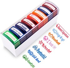 8 Piece Colorful School Teacher Self Inking Reward Stamps W/ Parent Signature