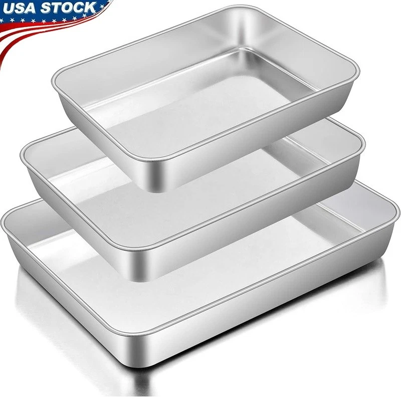 Stainless Steel Bakeware Set Dishwasher Safe Versatile Rectangular Cooking Pan
Opens in a new window
