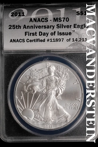 2011-S American Silver Eagle Dollar-ANACS MS 70 Ch G BU No Reserve #SLL129