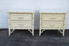Dixie Aloha Hollywood Regency Faux Bamboo Nightstands End Tables a Pair 6138
