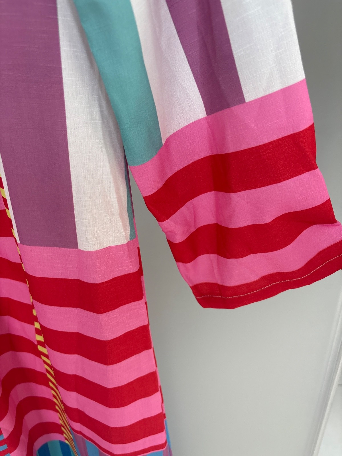 Multicolor Striped Patchwork Midi Dress V-Neck Lo… - image 4