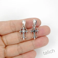 925 Sterling Silver Ornate Gothic Small Cross Pendant with Clear or Black CZ